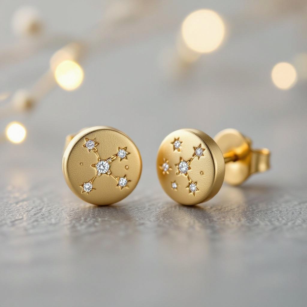 Небольшие золотые матовые серьги в виде созвездия
