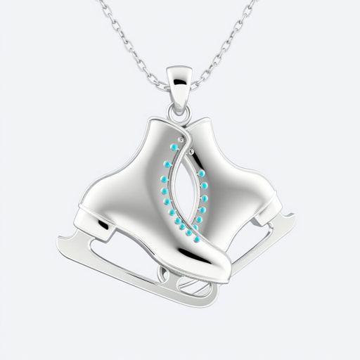 Pendant silver with stylized ice figure skating skates. Remove boots and leave only lowest part of skates. Add turquoise