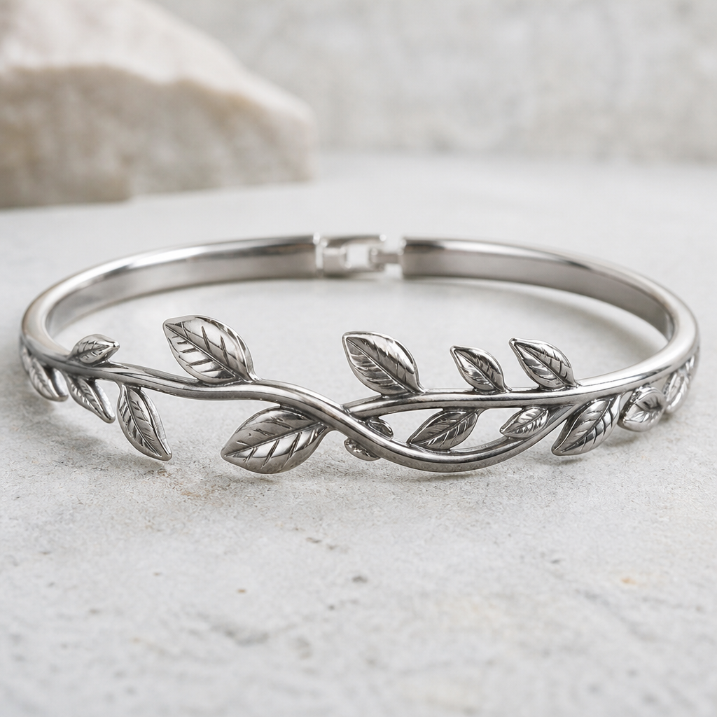 A nature women's bracelet made of titanium suitable for daily wear
photorealistic jewelry design, A nature women's bracelet made of titanium suitable for daily wear, nature_inspired style, just the design no text