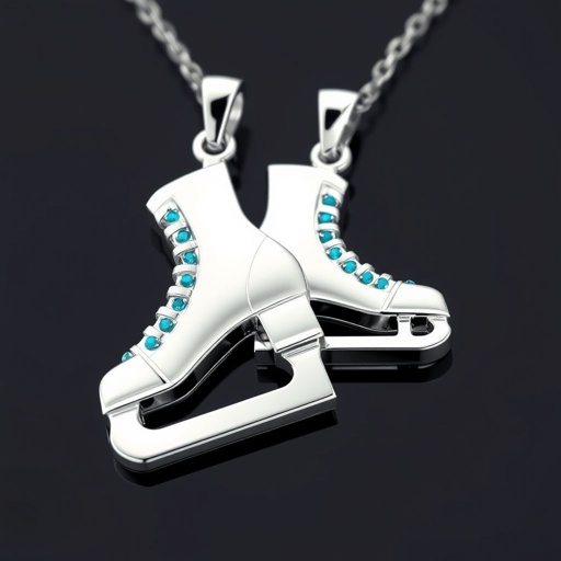 Pendant silver with stylized ice figure skating skates. Remove boots and leave only lowest part of skates. Add turquoise