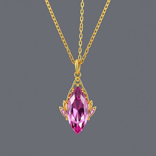 A everyday wear but delicate small gold necklace with a pink pendant color gemstone in a marquise cut. All the details are delicate and they rappresent the petals of the flower lotus.