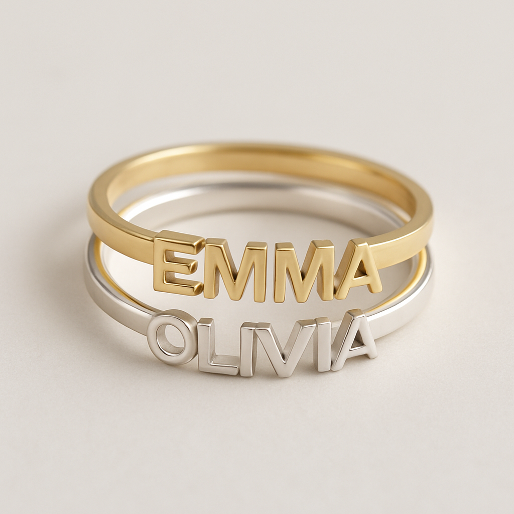 Personalized Stackable Name Ring: Engraved 14k Gold Filled and Fine Silver Jewelry Christmas Gift