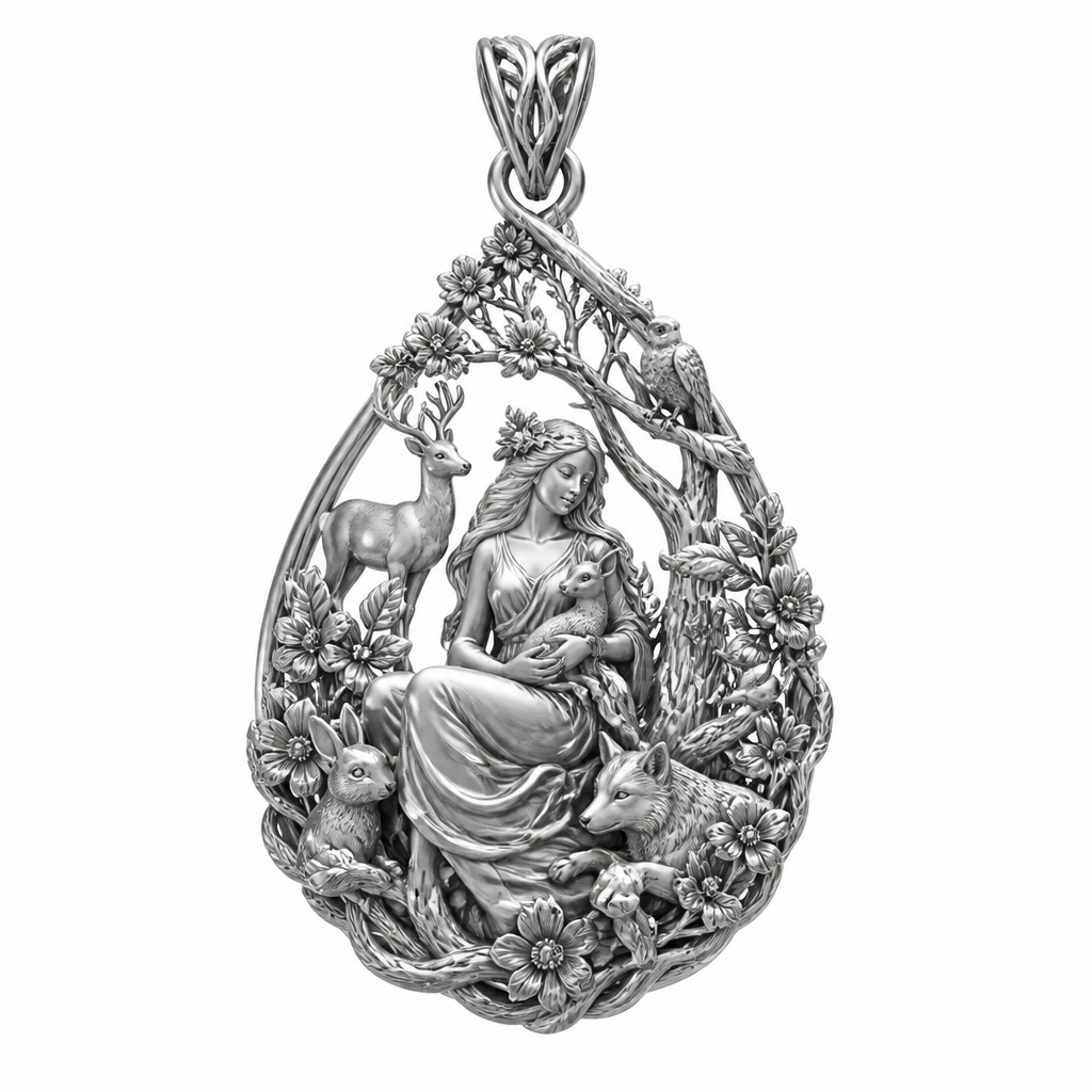 A romantic women's pendant made of silver suitable for festival. An extraordinary excellent beautiful and delicate, super modern pendant with all the elements of nature, with all the animals, with all the plants and with all the flowers of the forest of the mountains, without stones, without background only the pendant, all the animals, plants, trees, flowers, women to be like statues.
photorealistic jewelry design, A romantic women's pendant made of silver suitable for festival. An extraordinary excellent beautiful and delicate, super modern pendant with all the elements of nature, with all the animals, with all the plants and with all the flowers of the forest of the mountains, without stones, without background only the pendant, all the animals, plants, trees, flowers, women to be like statues., romantic style, just the design no text
