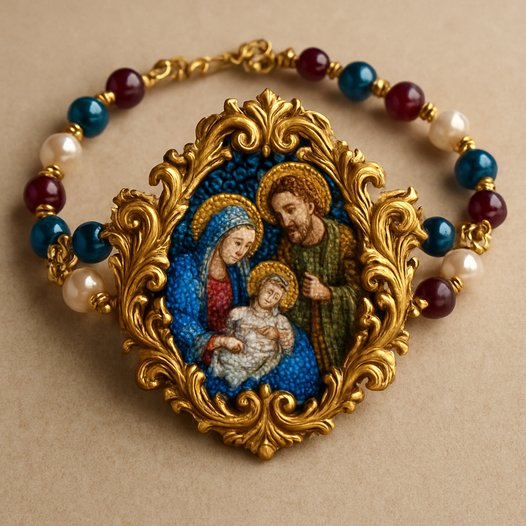 Braccialetto di perline di vetro rappresentante la natività