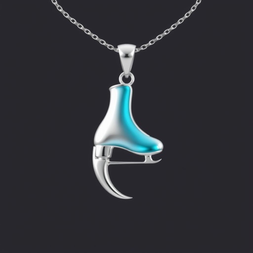 Silver pendant in the shape of figure skating blades without boots with one blade only made of turquoise