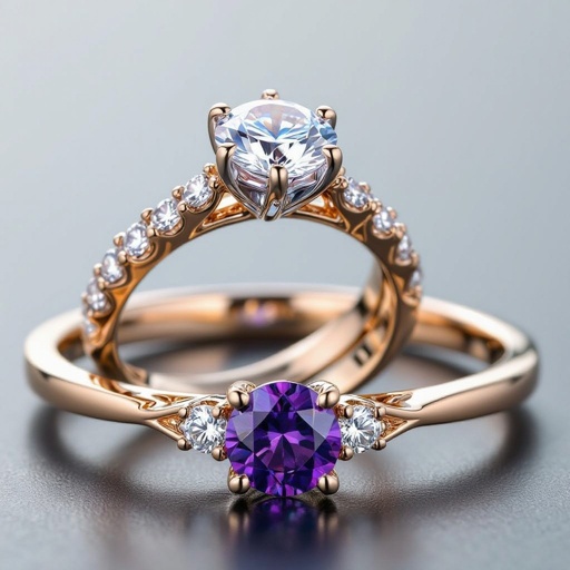 Cathedral style mounting with a 5mm round center stone. Two tone band 