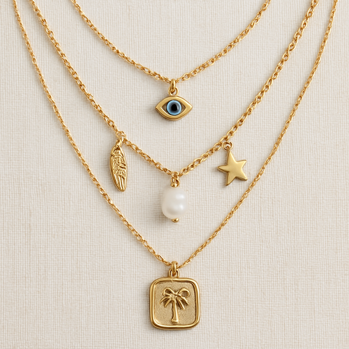 Eclectic mixed charm delicate layered necklaces 