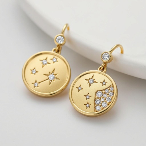 Небольшие золотые матовые серьги в виде созвездия