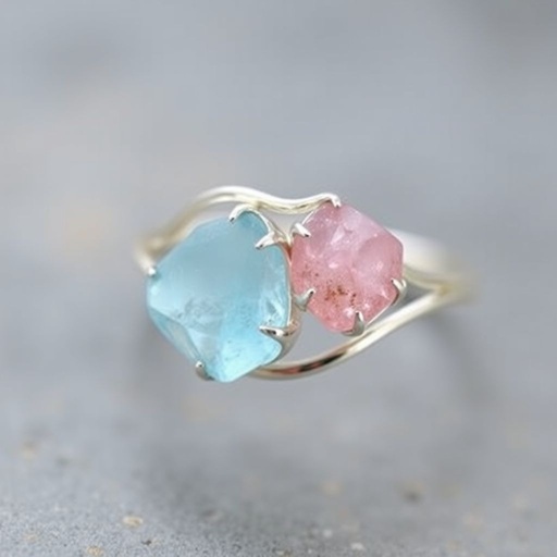 Design silver adjustable ring, use minimum silver, use 2 raw natural gemstones 