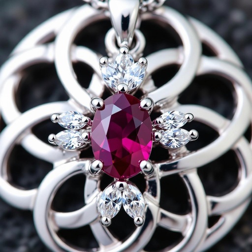 7x5mm oval pigeon blood ruby with 8 marquis cut diamonds each .08ct set in white gold pendant 