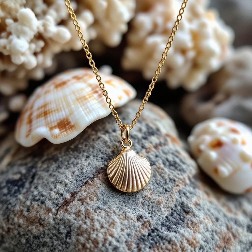 Украшение на шею золотая цепочка с подвеской в виде ракушки с жемчугом внутри