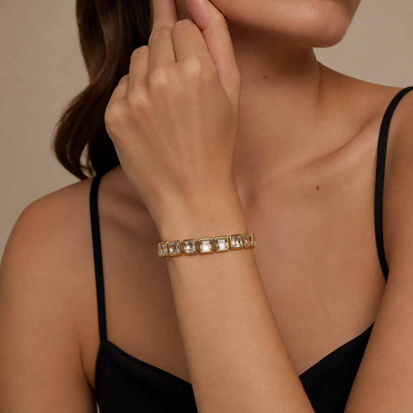 A women's bracelet. coloque essa peça na modelo
using the attached image as a visual reference, create A women's bracelet. coloque essa peça na modelo. photorealistic, just the design no text