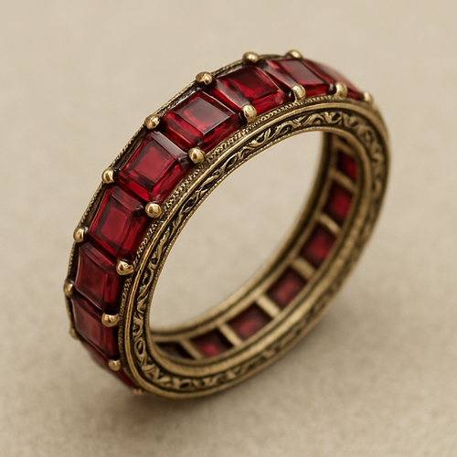 Small  Emerald cut red spinal Eternity ring