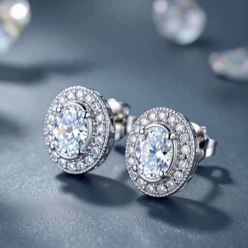 Oval design for stud in the center and half way stones through the outer oval