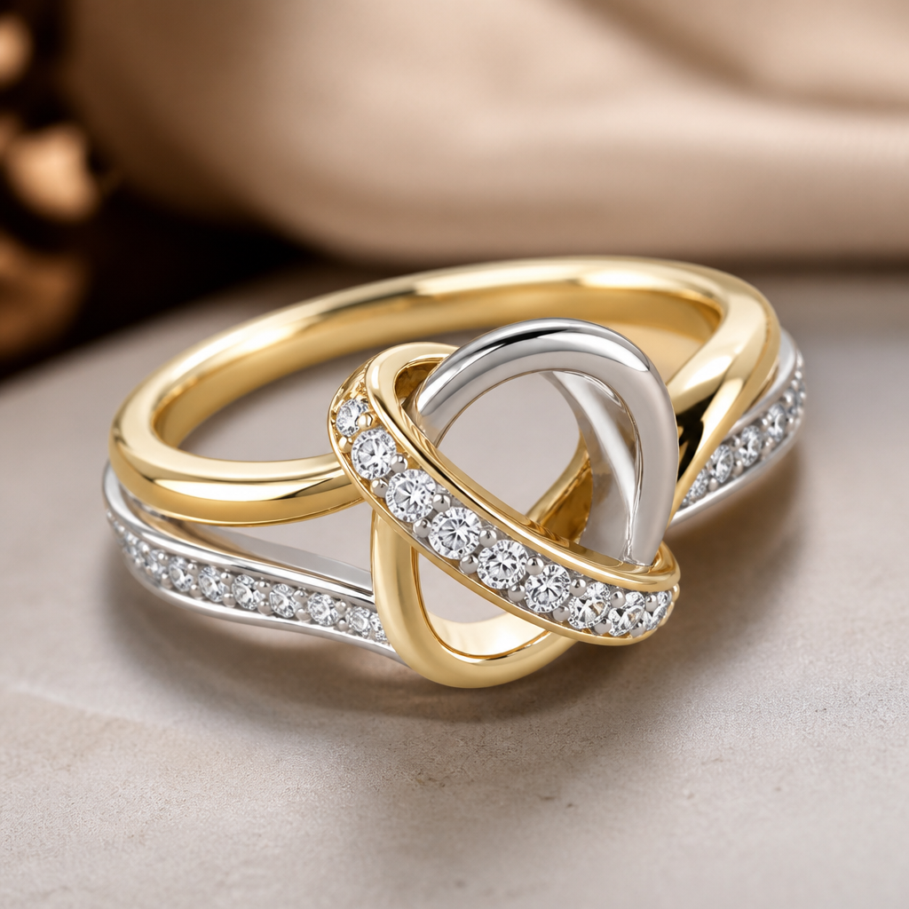 A luxury women's ring made of mixed metal suitable for gift
photorealistic jewelry design, A luxury women's ring made of mixed metal suitable for gift, luxury style, just the design no text