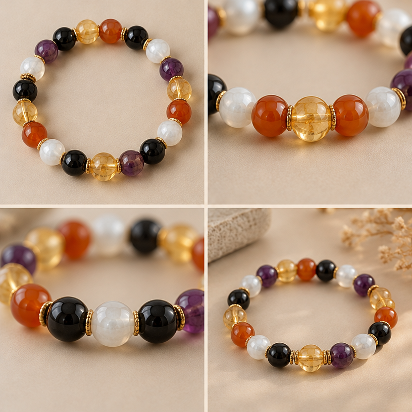 Essaie un autre ordre de perles
C’est pas beau ni logique on dirait ça va pas ensemble
edit the attached jewelry design with these instructions: Essaie un autre ordre de perles
C’est pas beau ni logique on dirait ça va pas ensemble. keep it photorealistic, just the design no text