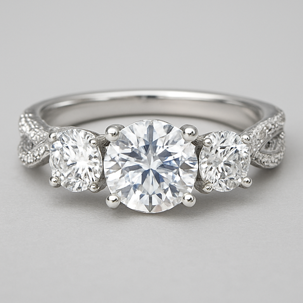 3 stone round 4 carat with double twisted pave band 