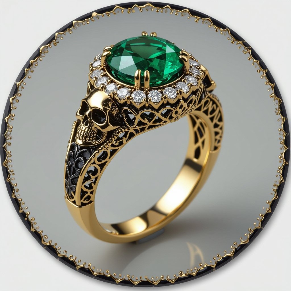 Anillo en oro con va a Una esmeralda en gota de 30 kilates con diamantes 