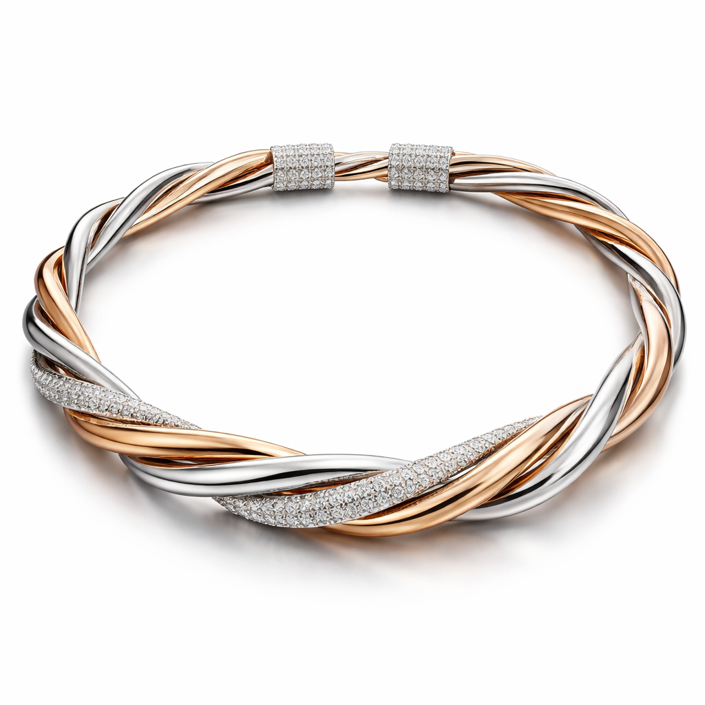 A flexible necklace that is twisted