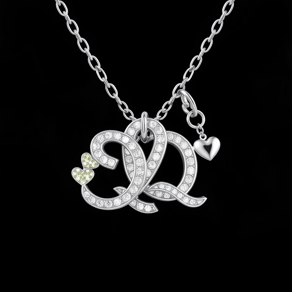 silver necklace with the pendant in letter SQ in a unique way with white  stones. Make it cute