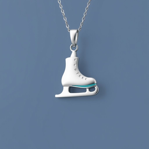 Silver Pendant shape one ice skate with turquoise stripe inside the low thin part blade