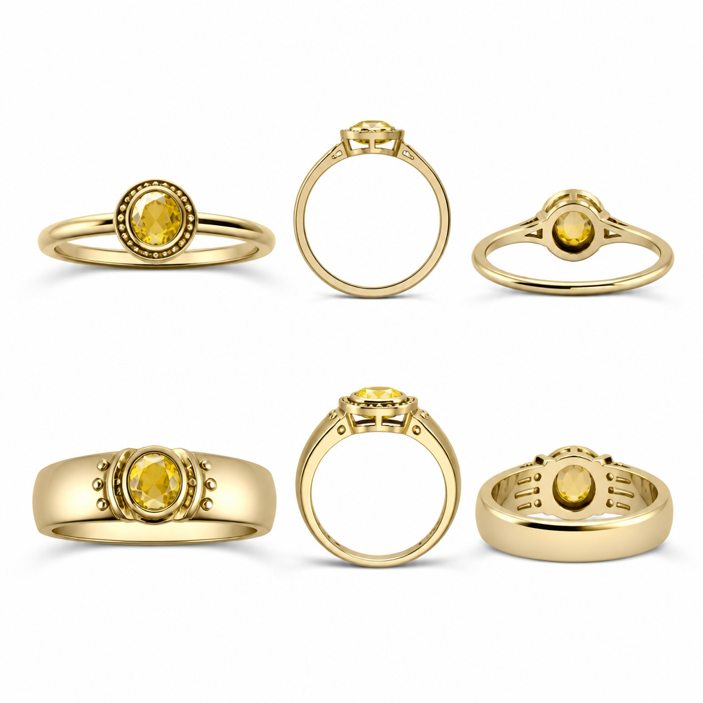 Vedic Astrology ring
Yellow sapphire in yellow gold, open back of gem for it to touch skin
Grooves or lines or dots to represent 6
My mom who has passed away
My oldest brother who has passed away
My older brother 2nd in the family
His husband, my bro in law
My son
My future
2 versions of thhe ring thin and thick band
photorealistic jewelry design, Vedic Astrology ring
Yellow sapphire in yellow gold, open back of gem for it to touch skin
Grooves or lines or dots to represent 6
My mom who has passed away
My oldest brother who has passed away
My older brother 2nd in the family
His husband, my bro in law
My son
My future
2 versions of thhe ring thin and thick band, just the design no text