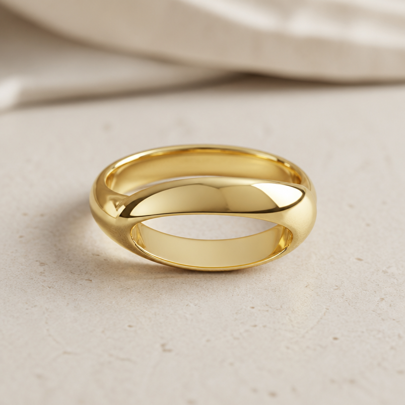 A minimalist women's ring made of gold
using the attached image as a visual reference, create A minimalist women's ring made of gold. photorealistic, just the design no text