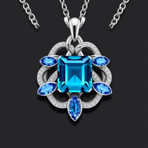 a Celtic trinity knot shaped 50 carat asscher-cut  gemstone and Navette-cut blue sapphire gemstone, FL IF clarity necklace