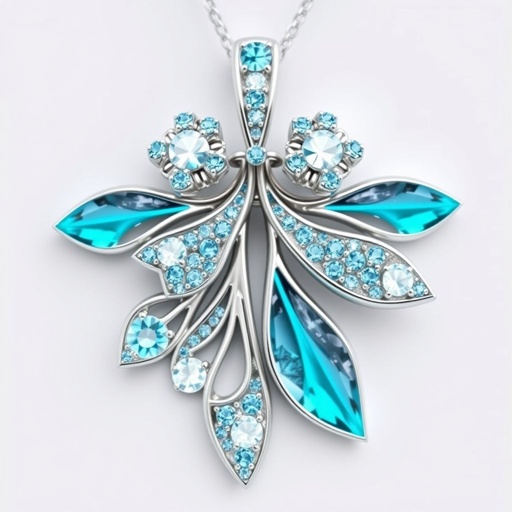 Silver pendant in the shape of ice skating blades with a turquoise stripe within the blade