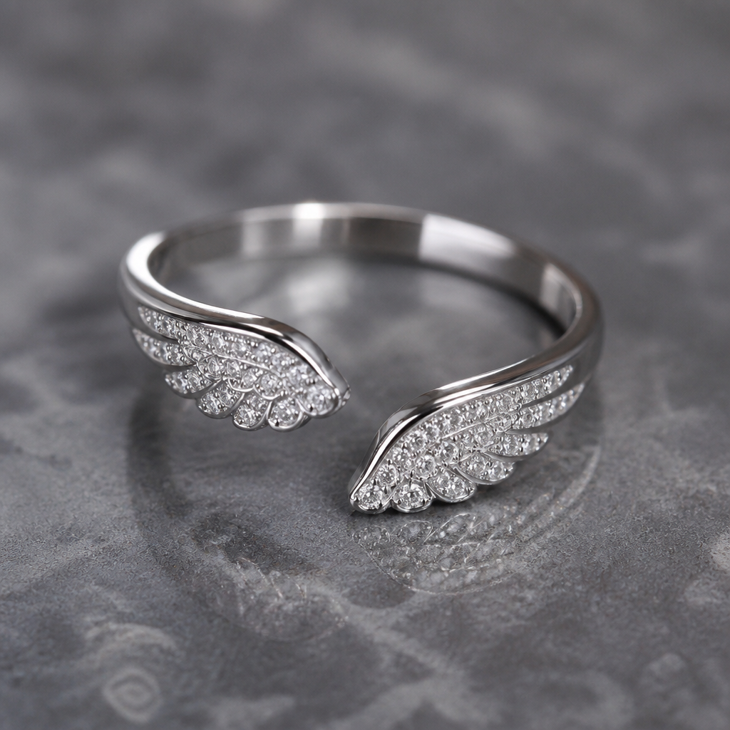 A women's ring. Design the female ring with two angels wings πͺ½ with diamonds
photorealistic jewelry design, A women's ring. Design the female ring with two angels wings πͺ½ with diamonds, modern style, just the design no text