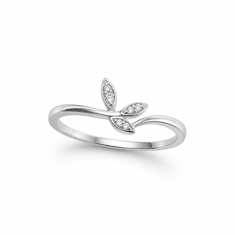 A nature-inspired women's ring made of platinum with diamond stones, minimalist, simple and delicate, clean lines
using the attached image as a visual reference, create A nature-inspired women's ring made of platinum with diamond stones, minimalist, simple and delicate, clean lines. photorealistic, just the design no text