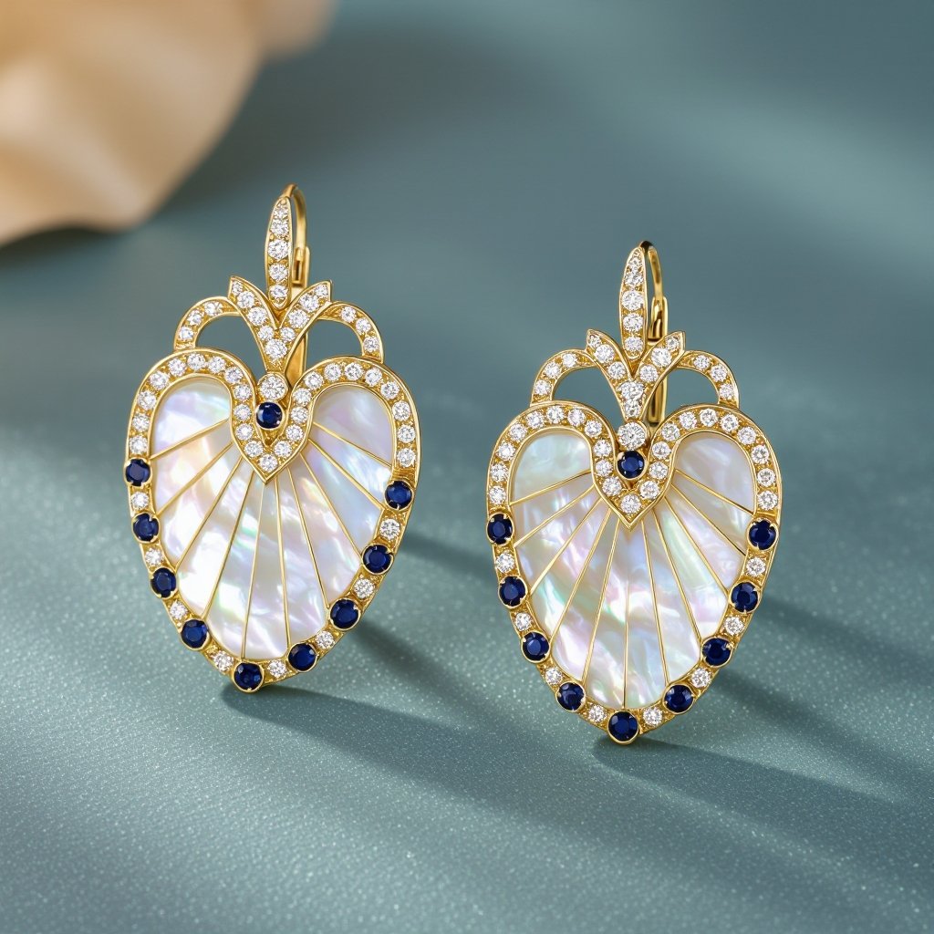 Серьги в виде белого крыла ангела из перламутра в золоте