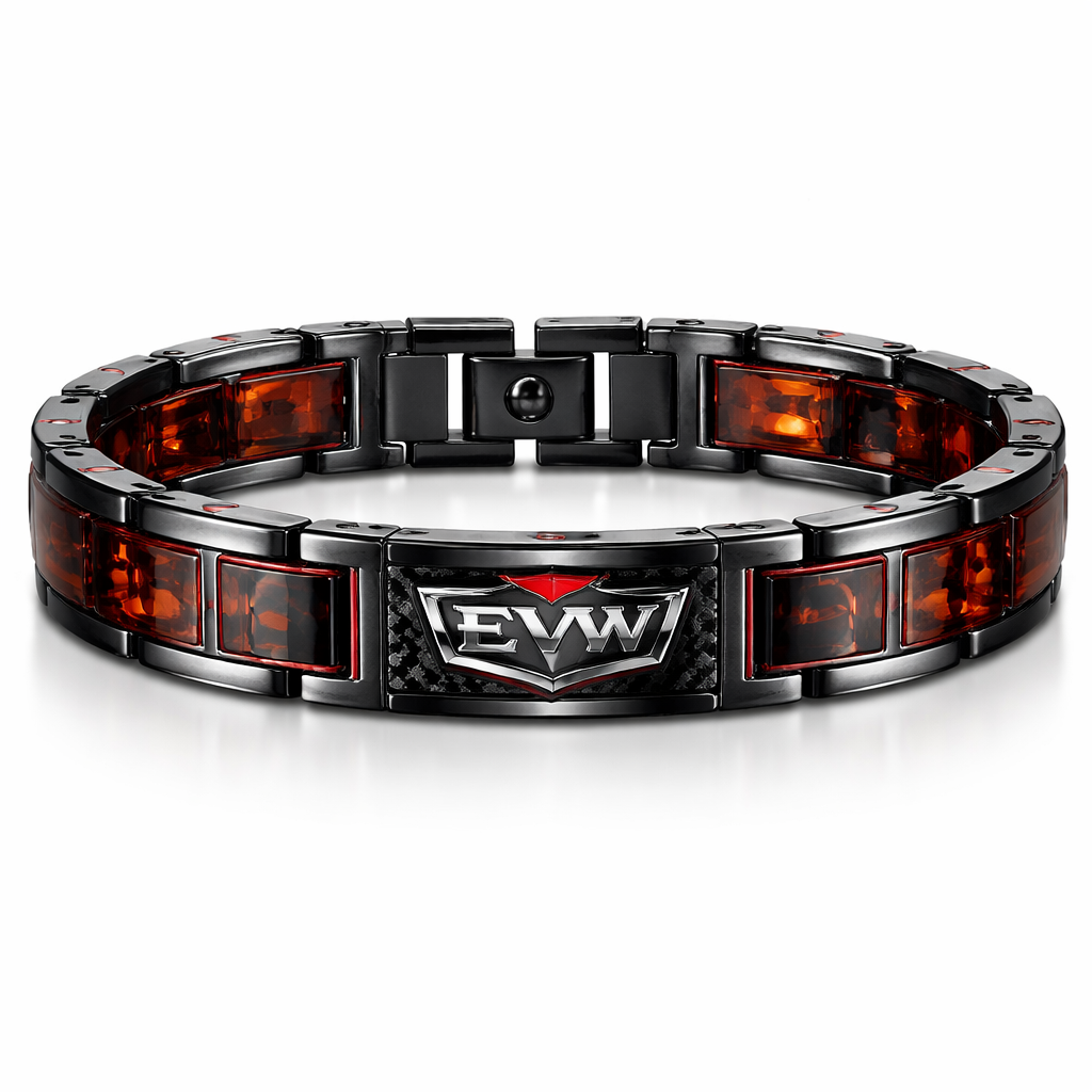Only Amber red black colour man’s bracelet EVW sports logo arm