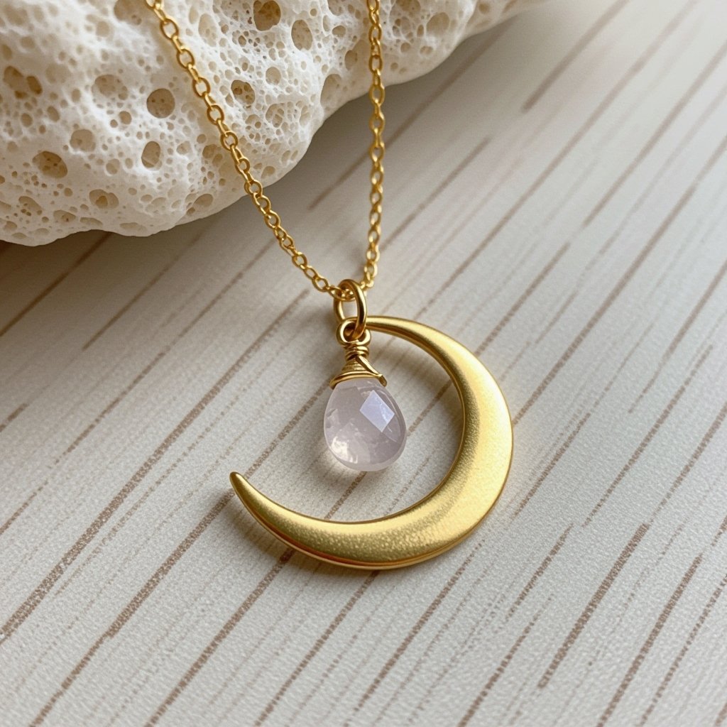 Луна полумесяцем и маленький в виде кристала лунный камень подвеска