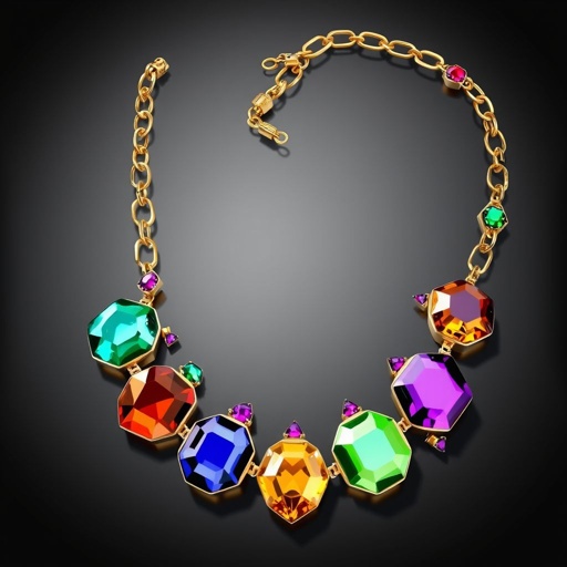Necklace golden and colourful diamond