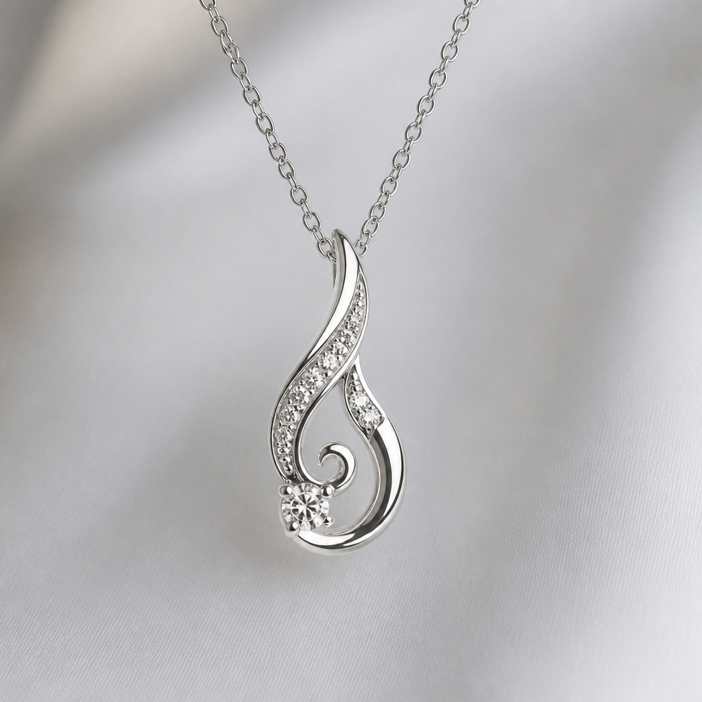 A abstract women's pendant made of white gold with diamond stones suitable for daily wear, minimalist, simple and delicate, clean lines. เอาลายไทยมาเป็นส่วนประกอบ, cost 10,000฿
photorealistic jewelry design, A abstract women's pendant made of white gold with diamond stones suitable for daily wear, minimalist, simple and delicate, clean lines. เอาลายไทยมาเป็นส่วนประกอบ, cost 10,000฿, abstract style, just the design no text