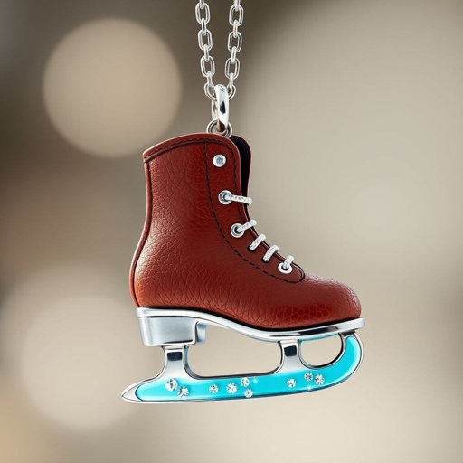 Pendant shape one ice skate with turquoise stripe at bottom