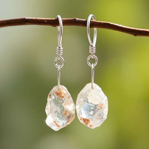 Earring, silver mininul, raw natural gemstone, elegant