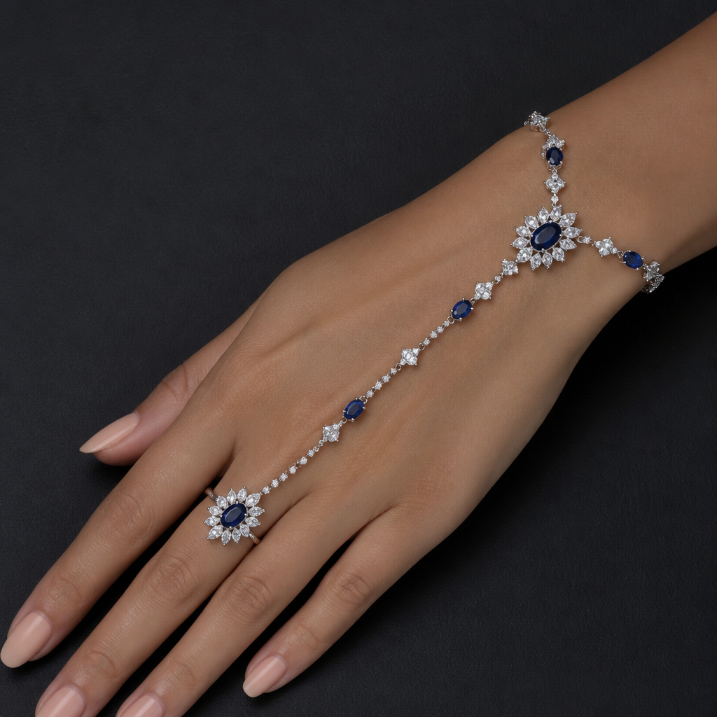 Diamond and sapphire hand chain
photorealistic jewelry design, Diamond and sapphire hand chain , just the design no text