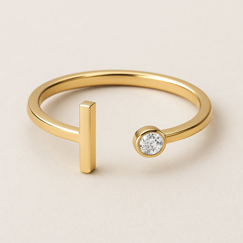 T bar ring with diamond on one side disconnected