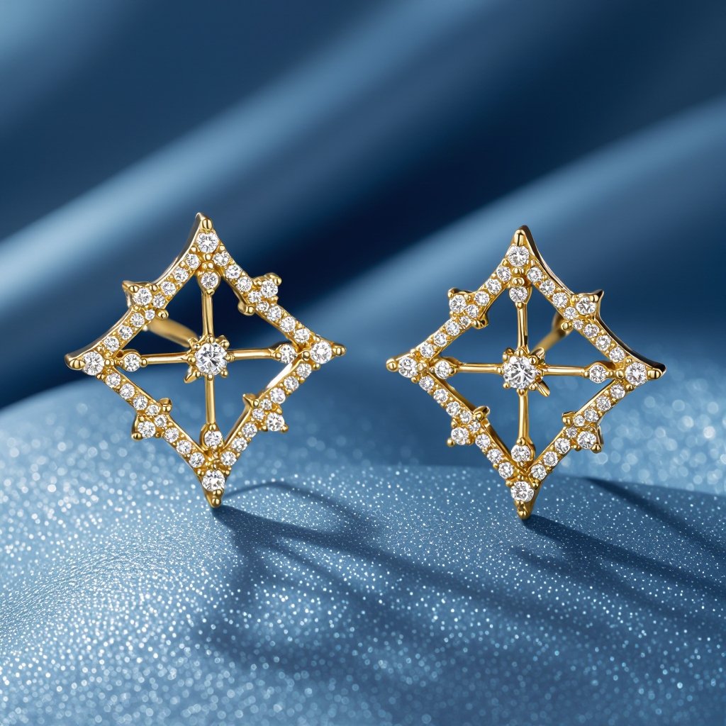  золотые матовые серьги в виде созвездия сириус