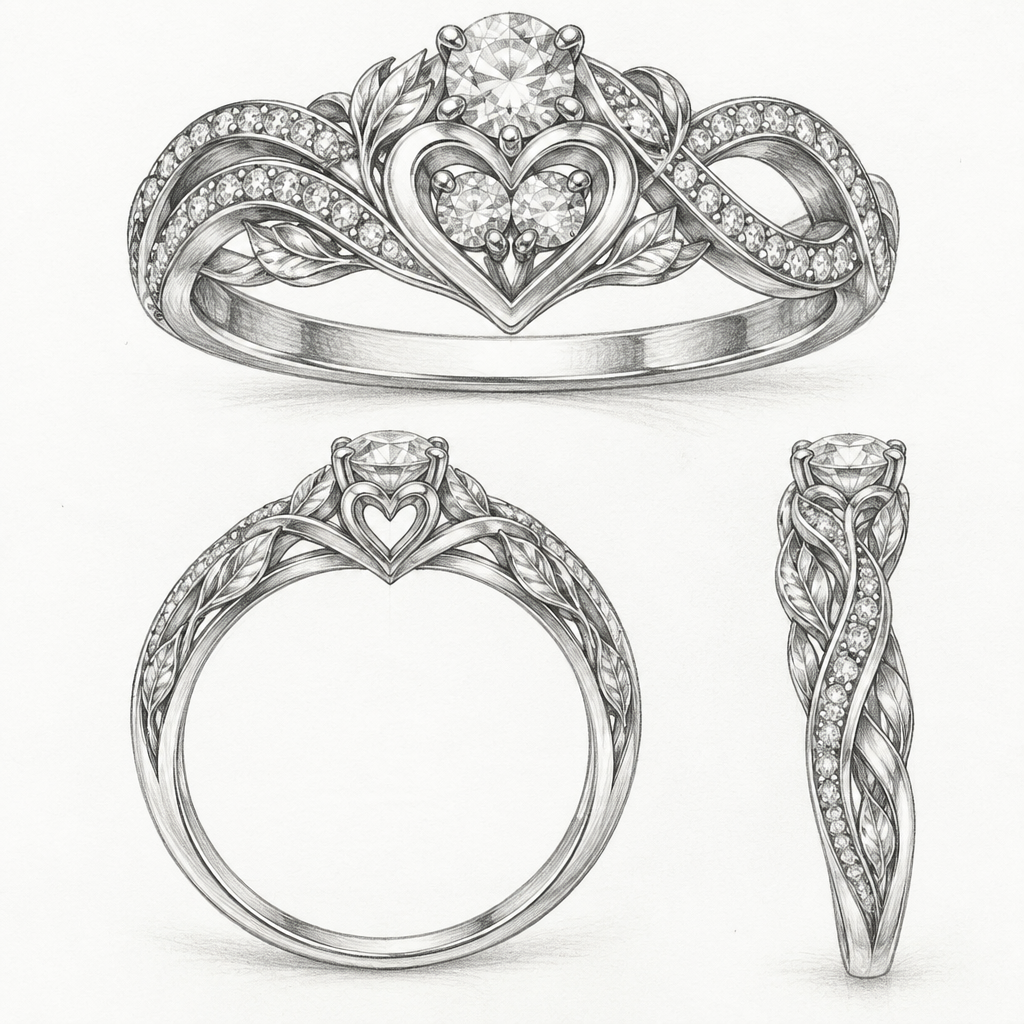 A bespoke/custom women's ring made of silver suitable for anniversary, highly ornate, intricate and elaborate, richly detailed. crea un diseño a lapis un anillo elegante de matrimonio que tenga como significado 24 años y 2 hijas
photorealistic jewelry design, A bespoke/custom women's ring made of silver suitable for anniversary, highly ornate, intricate and elaborate, richly detailed. crea un diseño a lapis un anillo elegante de matrimonio que tenga como significado 24 años y 2 hijas, bespoke_custom style, just the design no text