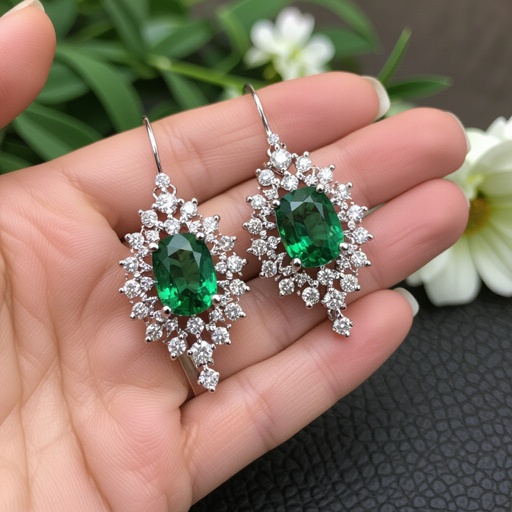 Green sapphire dangle earrings with diamond 