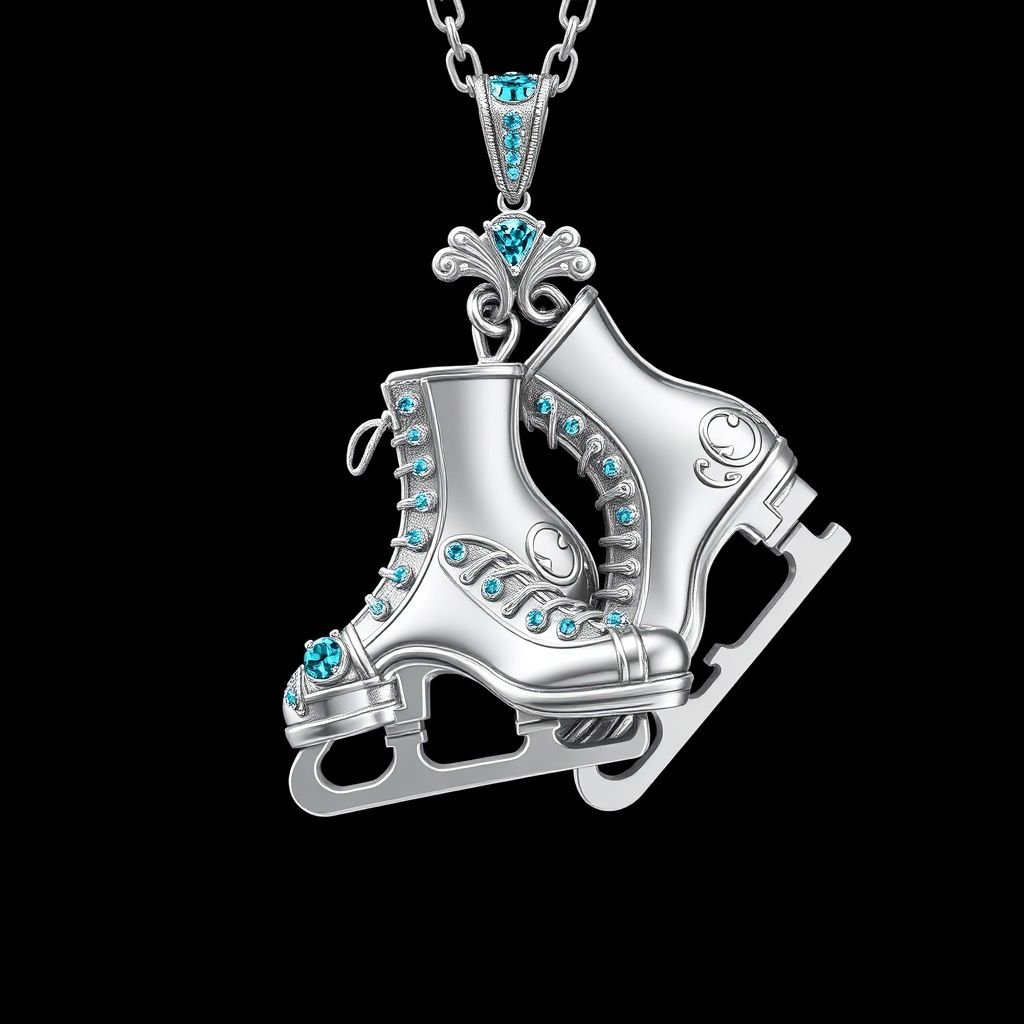 Pendant silver with stylized ice figure skating skates. Remove boots and leave only lowest part of skates. Add turquoise