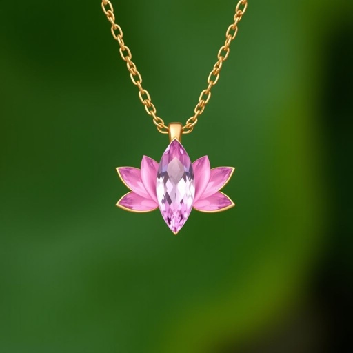 A everyday wear but delicate small gold necklace with a pink color gemstone in a marquise cut. All the details are delicate and they rappresent the petals of the flower lotus.