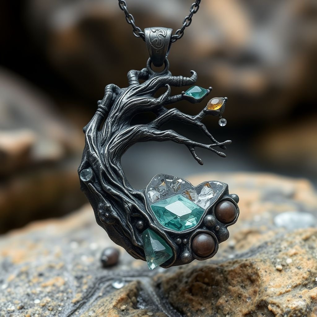 Pendent . Tree, River , Water, storm , ice,black,