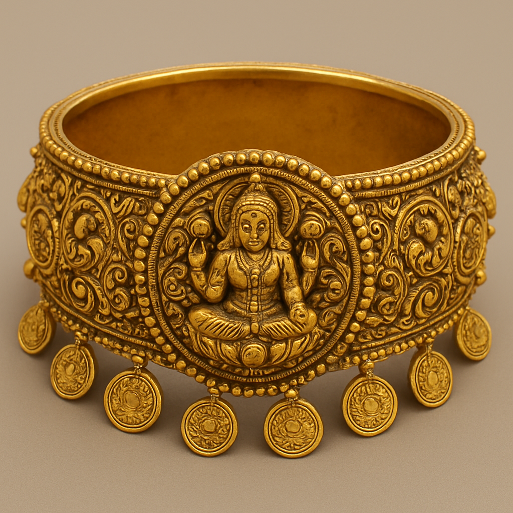 It is a bangle, traditional, antique and Lakshmi kaasu, the kaasu should be small and visible 