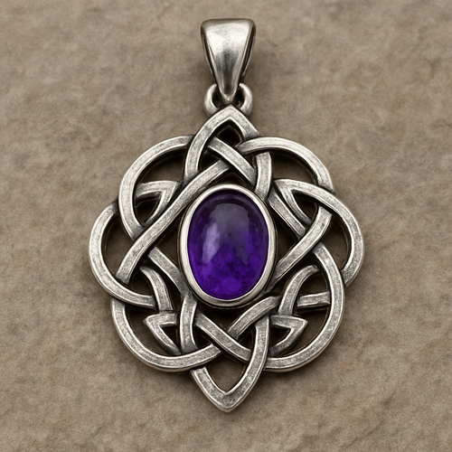 Celtic knot silver pendant with amethyst