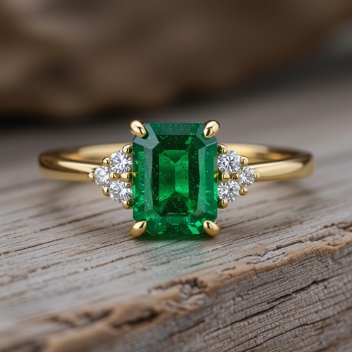 Anillo en oro con esmeralda trapiche y 6 diamantes