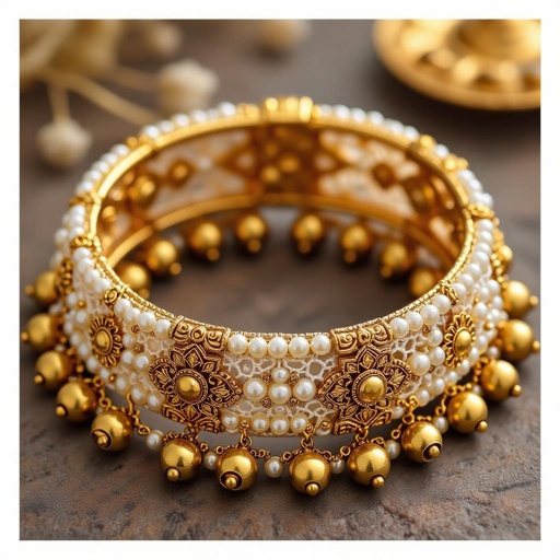 Beige, brown and yellow lace and pearls bracelet